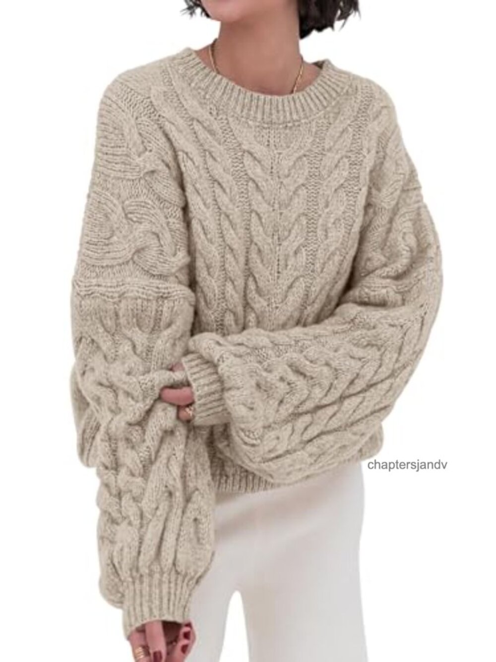 Womens Cable Knit Oversized Sweater Long Sleeve Crewneck Chunky Pullover